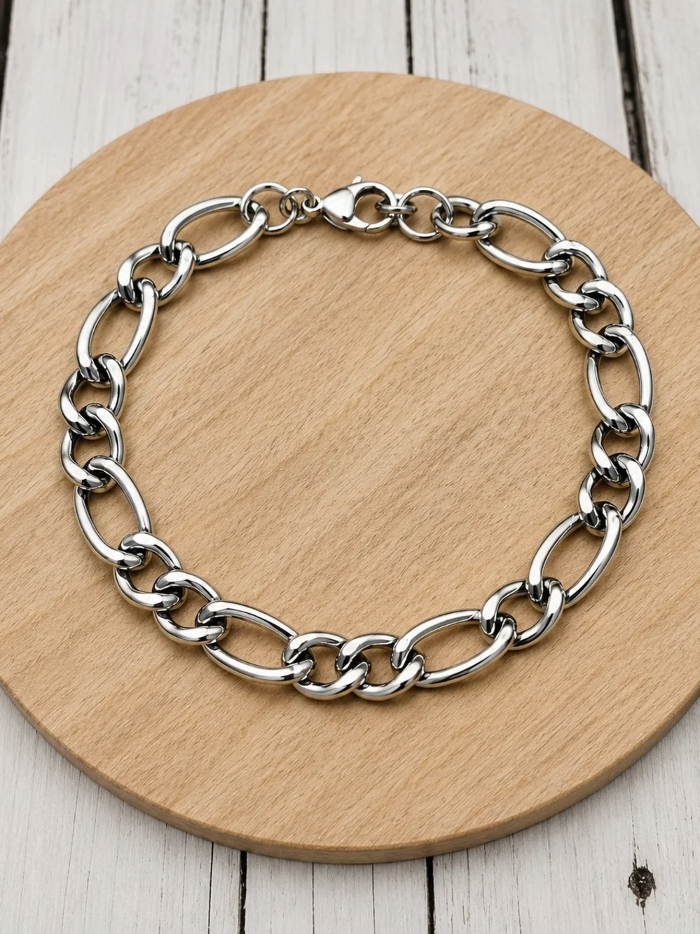 Men's Silver Chain Link Bracelet - Polished Stainless Steel